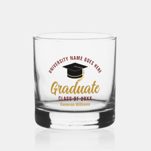 Maroon Goud College Afstudeercadeau Aangepaste Afg Whisky Glas