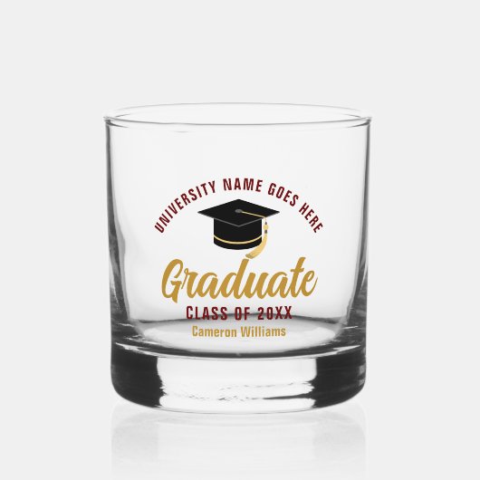 Maroon Goud College Afstudeercadeau Aangepaste Afg Whisky Glas (Voorkant)