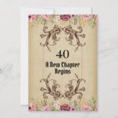  Maroon Goud Flora Perkament 40e Verjaardag Kaart (Voorkant)