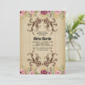  Maroon Goud Flora Perkament Verjaardag Kaart (Staand voorkant)