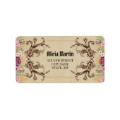 Maroon Goud Flora Perkamentadreslabel Etiket (Voorkant)