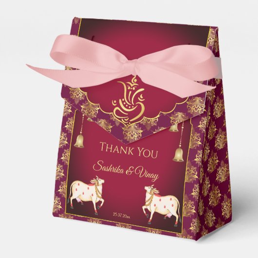 Maroon goud Ganesha Gomata Indiase trouwgunsten Bedankdoosjes (Voorkant Zijde)