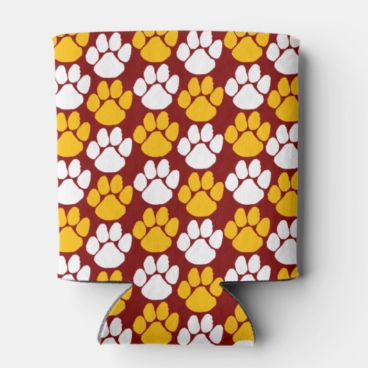 Maroon & Goud Herhalende Pawprint Blikjeskoeler (Achterkant)