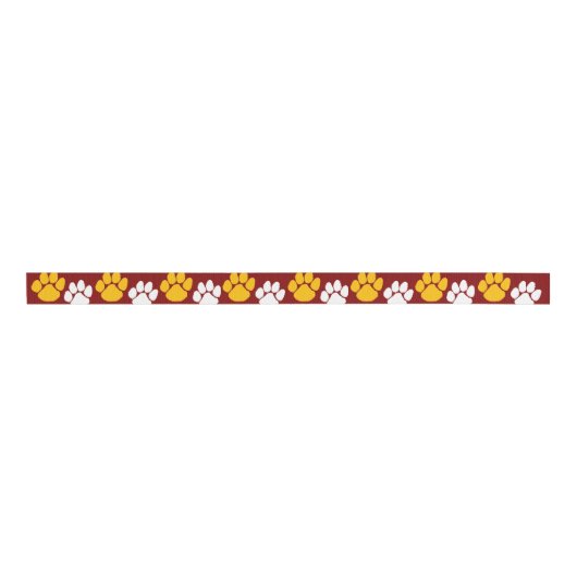 Maroon & Goud Herhalende Pawprint Grosgrain Lint (Voorkant)