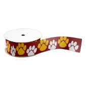 Maroon & Goud Herhalende Pawprint Grosgrain Lint (Spoel)