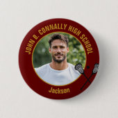 Maroon Goud Lacrosse Speler Foto Middelbare School Ronde Button 5,7 Cm (Voorkant)