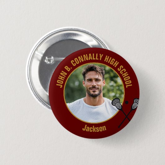 Maroon Goud Lacrosse Speler Foto Middelbare School Ronde Button 5,7 Cm (Voorkant /achterkant)