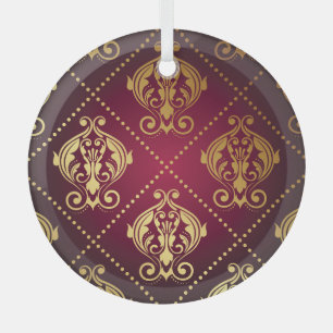 Maroon Goud Ornament behang
