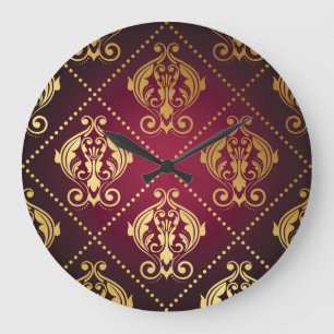 Maroon Goud Ornament behang Grote Klok