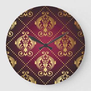 Maroon Goud Ornament behang Grote Klok