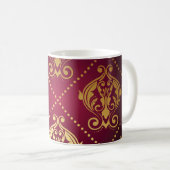 Maroon Goud Ornament behang Koffiemok (Voorkant rechts)