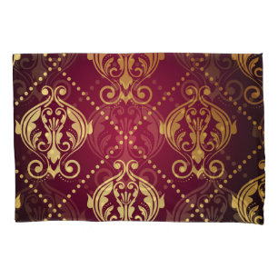 Maroon Goud Ornament behang Kussensloop
