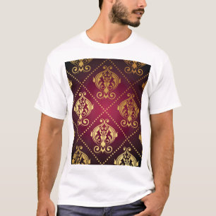 Maroon Goud Ornament behang T-shirt