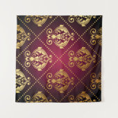 Maroon Goud Ornament behang Wandkleed (Voorkant (horizontaal))