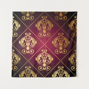 Maroon Goud Ornament behang Wandkleed