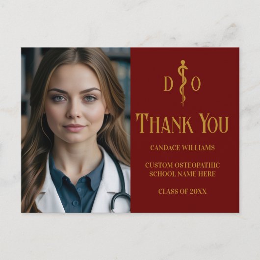 Maroon Goud Osteopathische Dokter Foto Bedankt Briefkaart (Voorkant)
