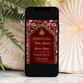 Maroon Goud Rode Rozen Bloemen Moslim Bruiloft Kaart