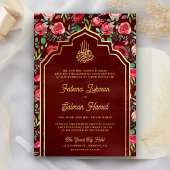 Maroon Goud Rode Rozen Bloemen Moslim Bruiloft Kaart