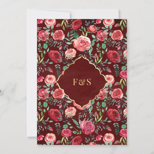Maroon Goud Rode Rozen Bloemen Moslim Bruiloft Kaart (Achterkant)