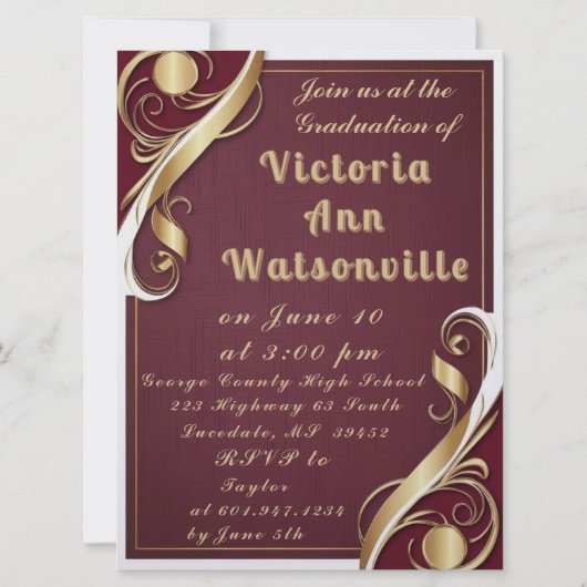 Maroon Goud Wit Afstuderen 2025 Kaart (Achterkant)