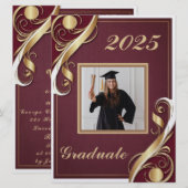 Maroon Goud Wit Afstuderen 2025 Kaart (Voorkant / Achterkant)