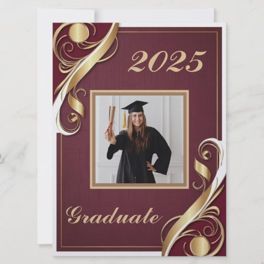 Maroon Goud Wit Afstuderen 2025 Kaart (Voorkant)