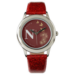 Maroon goudbloemvlinder minimalistische kinderen horloge