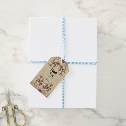  maroon gouden bloemperkament dank u cadeaulabel (Met Touw)