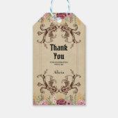  maroon gouden bloemperkament dank u cadeaulabel (Voorkant)