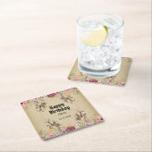 Maroon Gouden Bloemperkament Verjaardag Kartonnen Onderzetters (Insitu)