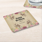 Maroon Gouden Bloemperkament Verjaardag Kartonnen Onderzetters (Schuin)