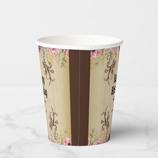  Maroon Gouden Bloemperkament Verjaardag Papieren Bekers (Rechts)