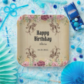  Maroon Gouden Bloemperkament Verjaardag Papieren Bordje (Feest)