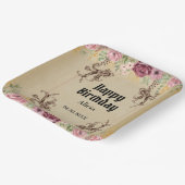  Maroon Gouden Bloemperkament Verjaardag Papieren Bordje (Gebogen)