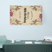  Maroon Gouden Bloemperkament Verjaardag Spandoek (Beurs)