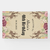  Maroon Gouden Bloemperkament Verjaardag Spandoek (Horizontaal)