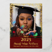 Maroon Gouden Confetti Folie Afstudeer Uitnodiging (Voorkant)