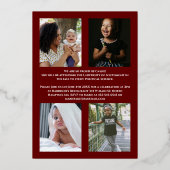 Maroon Gouden Confetti Folie Afstudeer Uitnodiging (Achterkant)