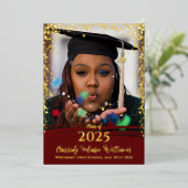 Maroon Gouden Confetti Folie Afstudeeruitnodiging Folie Uitnodiging (Staand Voorkant)