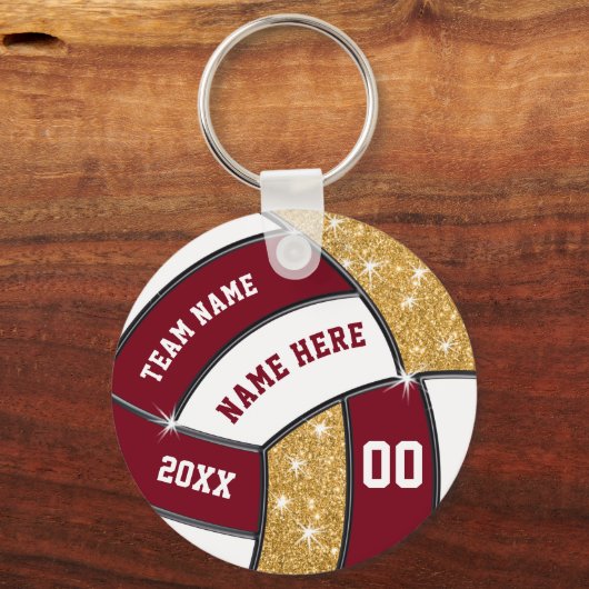 Maroon-, gouden en witte Cheap Volleyball Souvenir Sleutelhanger (Voorkant)