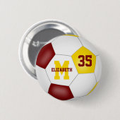 Maroon gouden meisjes jongens voetbal team kleuren ronde button 5,7 cm (Voorkant /achterkant)
