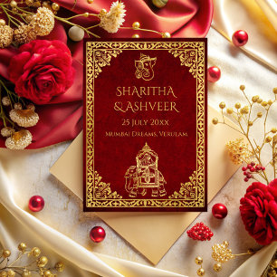 Maroon gouden olifant indiaanse bruiden luxe bruil kaart