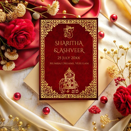 Maroon gouden olifant indiaanse bruiden luxe bruil kaart