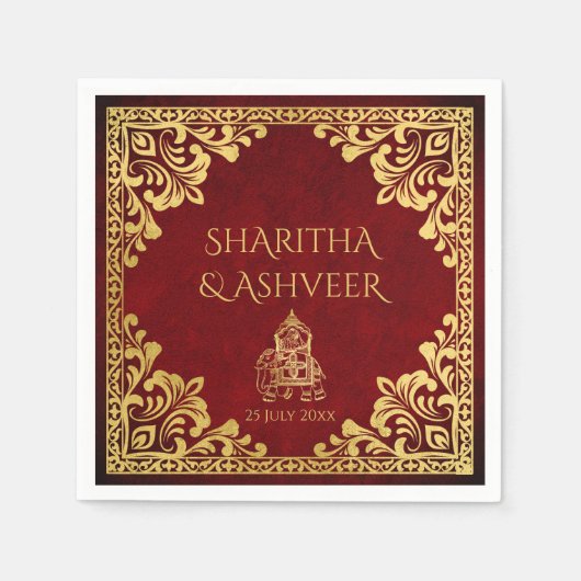 Maroon gouden olifant indiaanse bruiden luxe bruil servet (Voorkant)