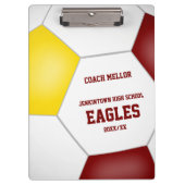 Maroon gouden team kleuren kinder voetbal coach klembord (Voorkant)