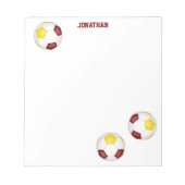 Maroon gouden voetballen accent gepersonaliseerd notitieblok (Voorkant)