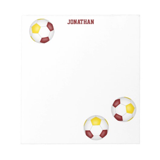 Maroon gouden voetballen accent gepersonaliseerd notitieblok (Voorkant)