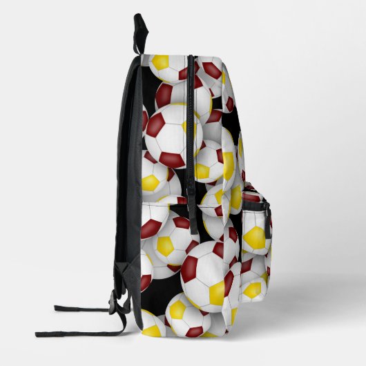 Maroon gouden voetballen patroon monogram bedrukte rugzak (Links)