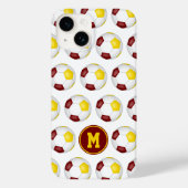Maroon gouden voetballen patroon monogram Case-Mate iPhone case (Achterkant)