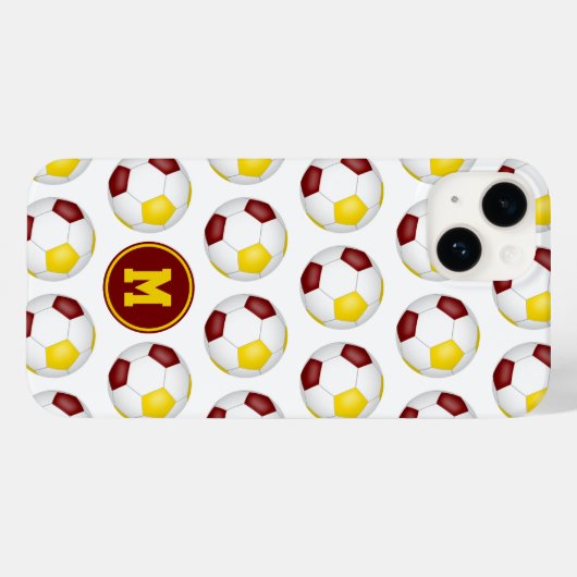 Maroon gouden voetballen patroon monogram Case-Mate iPhone case (Achterkant (horizontaal))